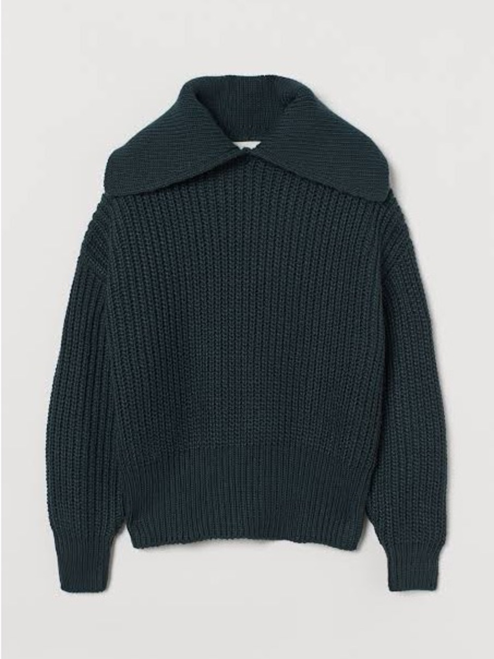 H&M Chunky Rib-Knit Collared Sweater in Evergreen